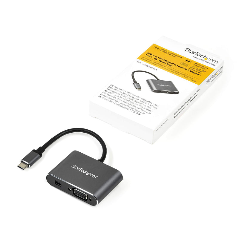 [Australia - AusPower] - StarTech.com USB C Multiport Video Adapter - USB-C to 4K 60Hz Mini DisplayPort 1.2 or 1080p VGA Monitor Adapter - USB Type-C 2-in-1 MDP HBR2 HDR/VGA Display Converter - TB3 Compatible (CDP2MDPVGA) 