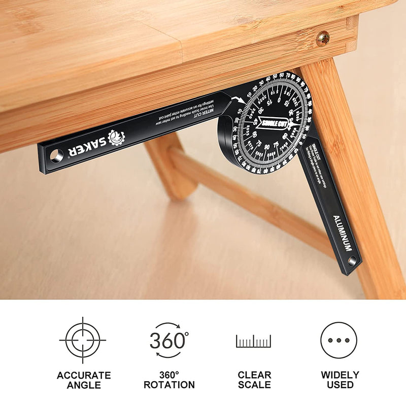 [Australia - AusPower] - Saker Miter Saw Protractor|7-Inch Aluminum Protractor Angle Finder Featuring Precision Laser-Inside & Outside Miter Angle Finder for Carpenters, Plumbers and All Building Trades (Black) Black 