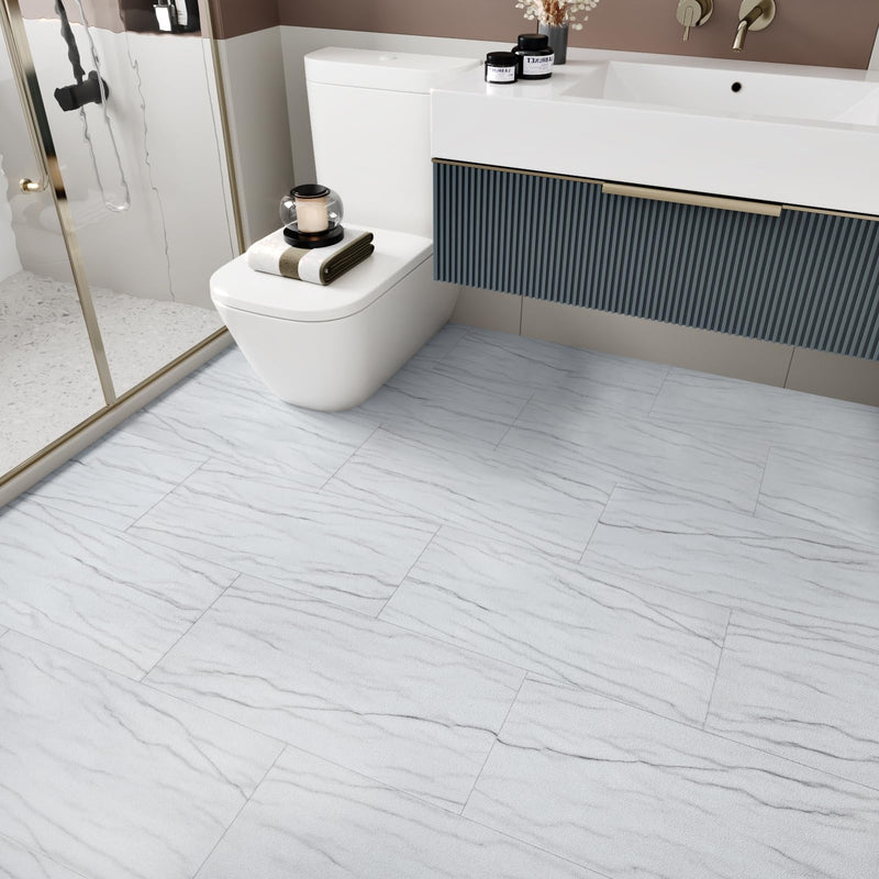 [Australia - AusPower] - STICKEEP Gray White Marble Peel and Stick Floor Tile 12x24 in Kitchen Floor Tiles Peel and Stick Waterproof Bathroom Removable Vinyl Laminate Flooring for Bedroom Laundry Room Camper RV 4 PCS 4 Tiles 