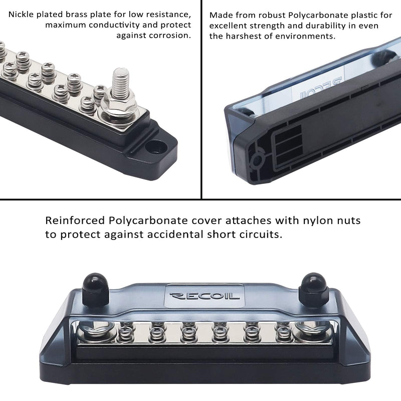 [Australia - AusPower] - RECOIL BB212P Bus Bar 2 x 5/16” Studs and 12 x #8 Screw Terminals Power Distribution Block Busbar with Ring Terminals Pair Red & Black Red & Black Big 2x5/16" Studs & 12 Screws Pair 