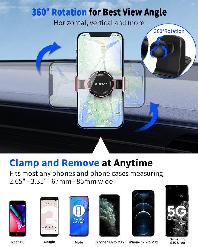 [Australia - AusPower] - CHEEDAY Metal Phone Clamp and Magnetic Car Phone Mount for Dashboard, [Strong Magnetic] Cell Phone Holder Hands-Free Magnet Phone Clip for Car Compatible with iPhone, Samsung and All Phones, Pink Dash Pink 