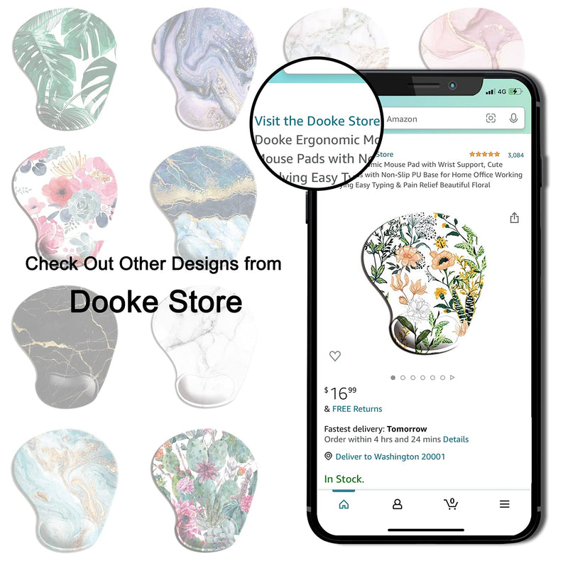 [Australia - AusPower] - Dooke Ergonomic Mouse Pad with Wrist Support, Cute Mouse Pads with Non-Slip PU Base for Home Office Working Studying Easy Typing & Pain Relief Beautiful Floral Creamy White 