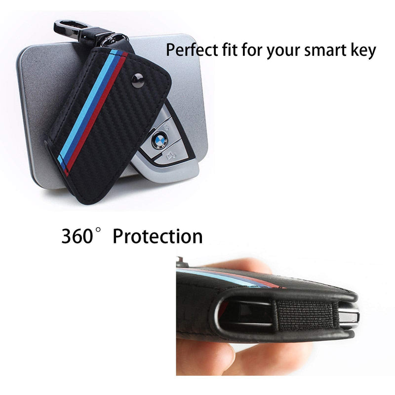 [Australia - AusPower] - Xotic Tech M-Colored Stripe Carbon Fiber Leather Remote Key Fob Cover Case Compatible with BMW X1 X5 X6 5 7 Series F48 F15 F16 G30 G31 G11 G12 X1, X5, X6, 5/7 Series 