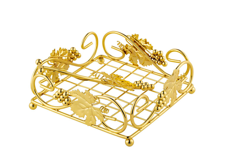 [Australia - AusPower] - Flat Napkin Holder Gold With Weight Arm for Kitchen Courtertops Dinning Table Grape Leaf Modern Tissue Dispenser Stainless Steel Gilding (7" L X 7" W X 2.5" H) 