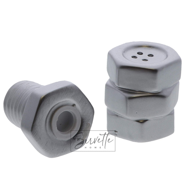 [Australia - AusPower] - Construction Theme Salt and Pepper Shakers for Collectors Kitchen Décor - Nut and Bolt Silver 