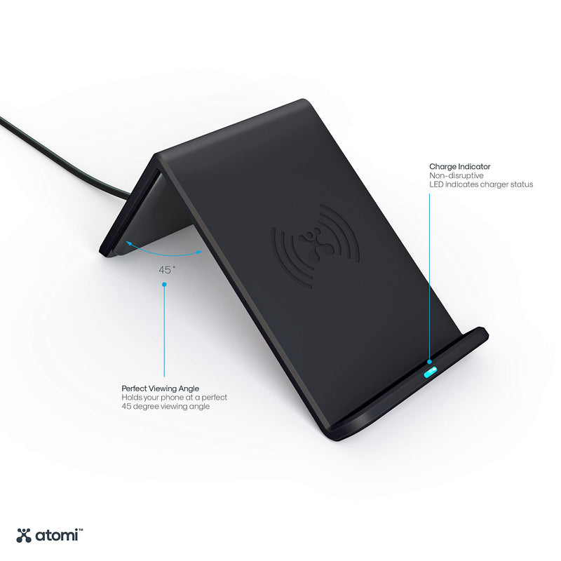 [Australia - AusPower] - Atomi Qi Wireless Charge Stand - 10W Qi Fast Charge Stand, Compatible with iPhone X, 8, 8 Plus, Samsung Galaxy 8, S8, S8+, Qi-Enabled Devices - Black 