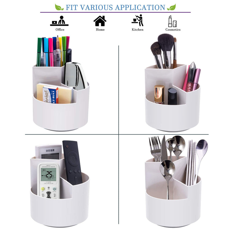 [Australia - AusPower] - Siveit Rotating Pen Holder, 3 Slots 360-Degree Spinning Pencil Pen Desktop Organizer Cute Pencil Cup Pot for Home, Office, Kids (White) White 