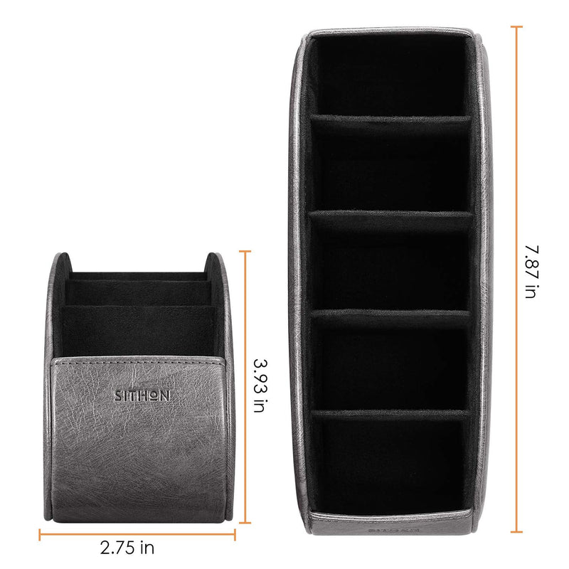 [Australia - AusPower] - SITHON Remote Control Holder with 5 Compartments - PU Leather Remote Caddy Desktop Organizer Store TV, DVD, Blu-Ray, Media Player, Heater Controllers, Dark Gray Small 