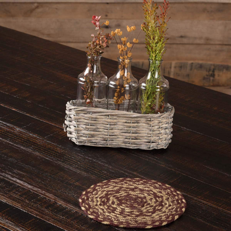 [Australia - AusPower] - VHC Brands Classic Country Primitive Tabletop & Kitchen Jute Red Trivet, 8", Burgundy Natural Tan 