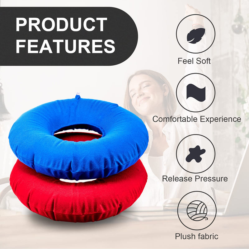 [Australia - AusPower] - Zonon 2 Pieces Inflatable Donut Cushion Inflatable Ring Cushion Seat 15 Inch Round Inflatable Cushion Portable Donut Cushion Pillow for Home Office Chair Wheelchair Car, 2 Colors (Blue, Red) Blue, Red 