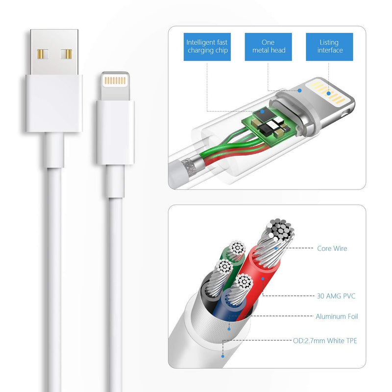 [Australia - AusPower] - Sundix iPhone Charger Cable, 5Pack 3FT/3FT/3FT/6FT/10FT Fast Sync Charger Lightning Cable Charging Cord Compatible iPhone X/8/8 Plus/ 7/7 Plus/ 6s /5C/ SE White5pack 