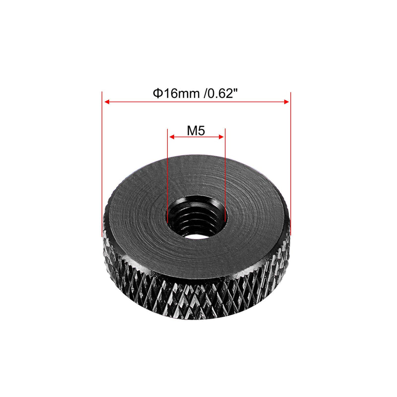 [Australia - AusPower] - uxcell Flat Knurled Nut - M5 x 16mm x 5mm Thumb Nuts Lock Adjusting Nuts Aluminum Alloy Black 5Pcs 