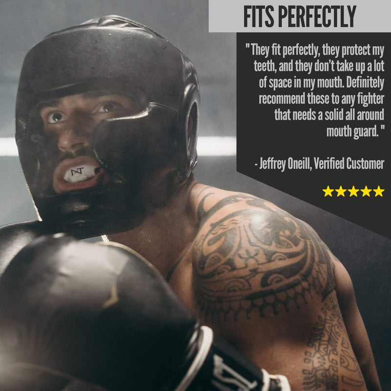 [Australia - AusPower] - 2 Pack Nxtrnd Rush Mouth Guard Sports, Professional Mouthguards for Boxing, Jiu Jitsu, MMA, Wrestling, Football, Lacrosse, and All Sports, Fits Adults, Youth, and Kids 11+ (B&W) Black & White 