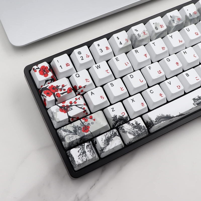 [Australia - AusPower] - JSJT Custom Keycap-Keycaps 60 Percent Suitable for GK68/RK68 Mechanical Keyboards 68 White Key Set Japanese Keycaps OEM Profile PBT Keycaps with Keycap Puller (Plum Blossom Keycaps) 68-JP 