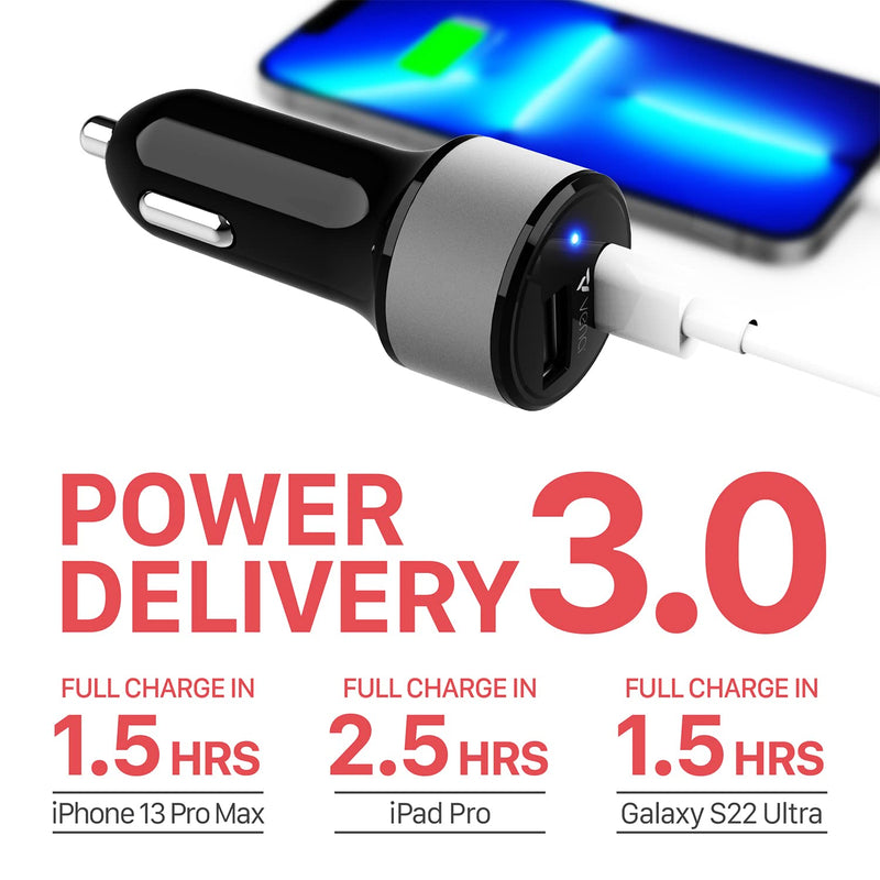 [Australia - AusPower] - Vena 30W USB C Car Charger, (Power Delivery 3.0, 2.5X Faster Speed) 2 Port Type C PD 3.0 Fast Charging Compact Charger Compatible with iPhone 13/12/11, iPad, Samsung, Google Pixel 
