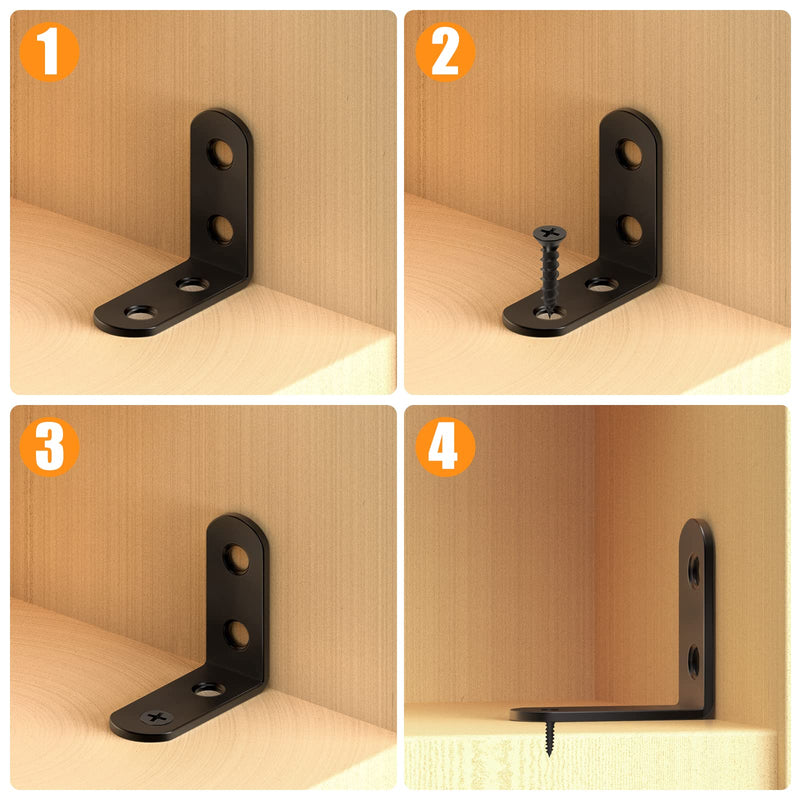 [Australia - AusPower] - 18PCS L Bracket Corner Bracket, FATLODA Stainless Steel L Brackets for Shelves, Black Small Right Angle Bracket, Metal Corner Brace for Wood Furniture Cabinet Chair with 72PCS Screws (1.57x1.57 in) 