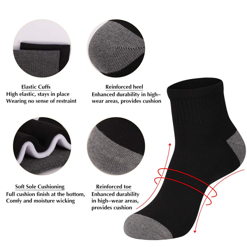 [Australia - AusPower] - COOVAN Men's Athletic Ankle Socks 12 Pack Mens Cushion Comfort Casual Running Sock Size 10-13 Black-12 Pack 