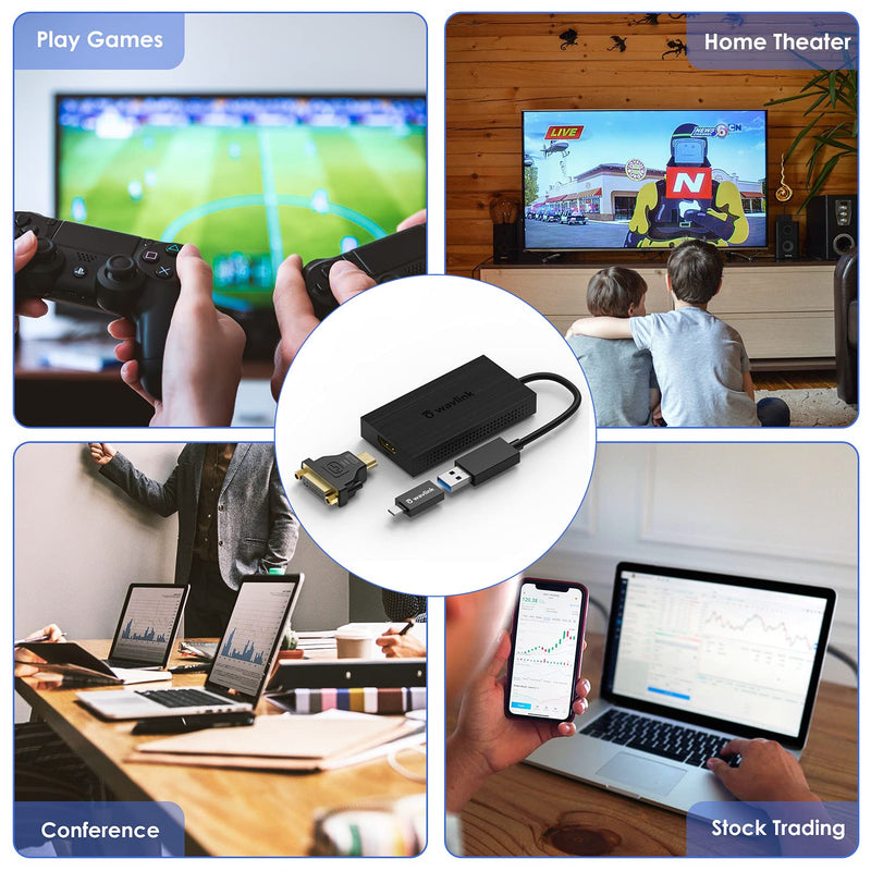 [Australia - AusPower] - WAVLINK USB 3.0 to HDMI/DVI Video Graphic Adapter, 4K@30Hz Multi-Display Converter, Support Windows Mac OS Android Chrome, Perfect for Home Theater, Playing Games, Meeting or Corporate Training USB 3.0 to HDMI/DVI Adapter 