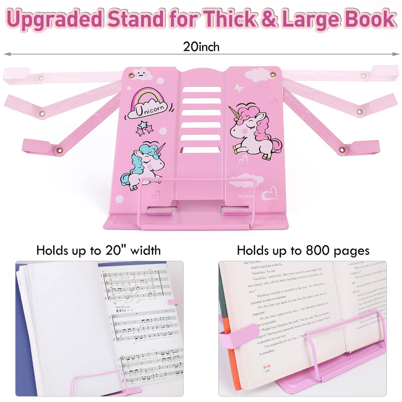 [Australia - AusPower] - Book Stand for Reading,Unicorn Metal Desk Textbook Holder,Hands Free Cookbook Recipes Holder,Foldable Desktop Bookstand Book Rest for Music Book Magazine iPad Document with 6 Adjustable Angles (Pink) Pink 