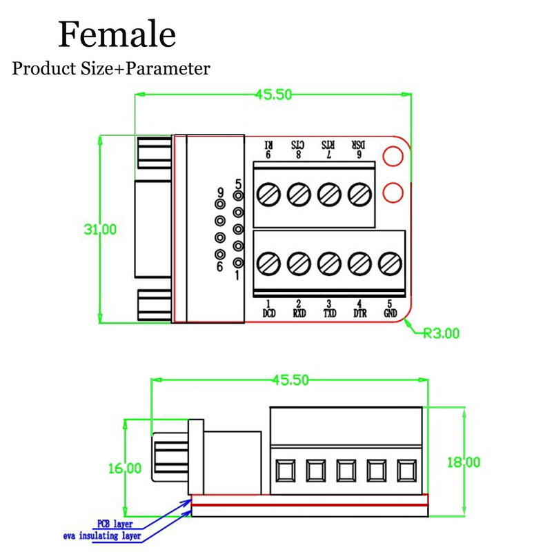 [Australia - AusPower] - DB9 Breakout Connector,Female D-SUB Adapter Plate Connector RS232 Serial to Terminal Board Signal Modul-3 Pcs 