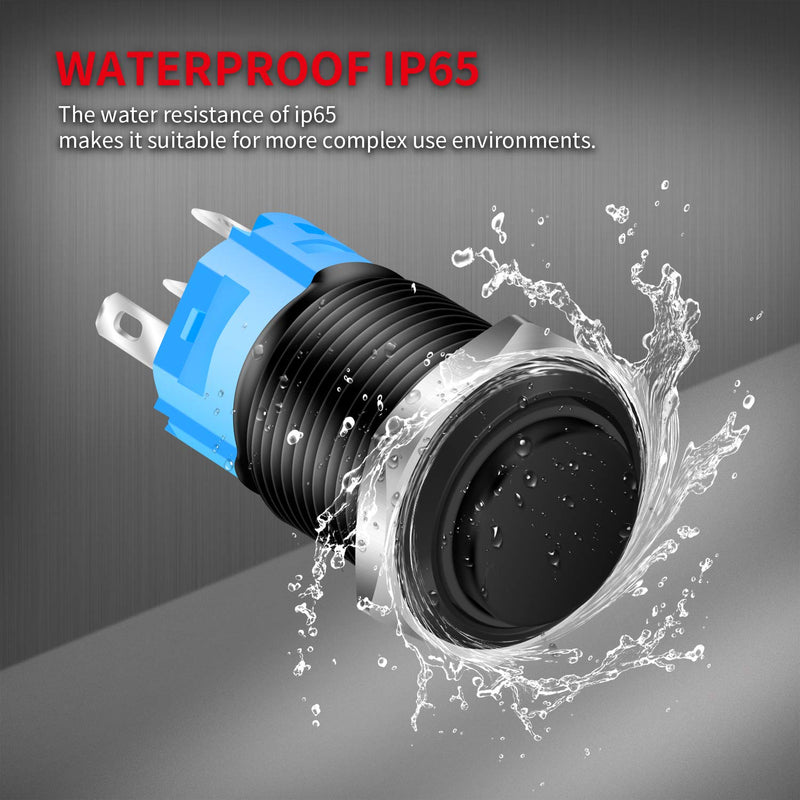 [Australia - AusPower] - DaierTek 12 Volt Momentary Push Button Switch Waterproof Blue LED Light 12V Illuminated 16mm Metal Black Power Start Pushbutton -9 Pack 