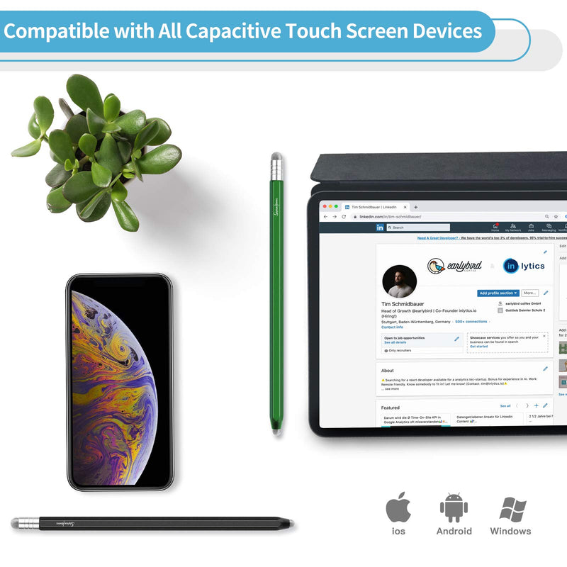 [Australia - AusPower] - StylusHome Stylus for Touch Screens (2 Pcs), High Sensitivity 2 in 1 Fiber Tips Pen with 8 Extra Replaceable Tips, Stylus for iPad iPhone Tablets Samsung All Universal Touch Screen (Black & Green) 