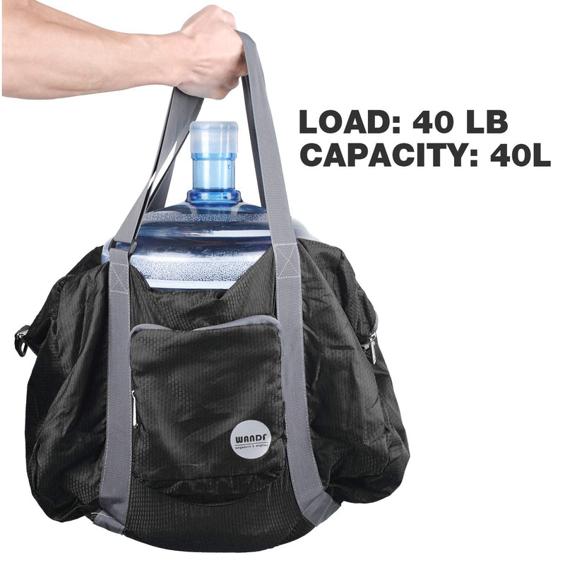 [Australia - AusPower] - Wandf Foldable Travel Duffel Bag Luggage Sports Gym Water Resistant Nylon, Black A-Black 