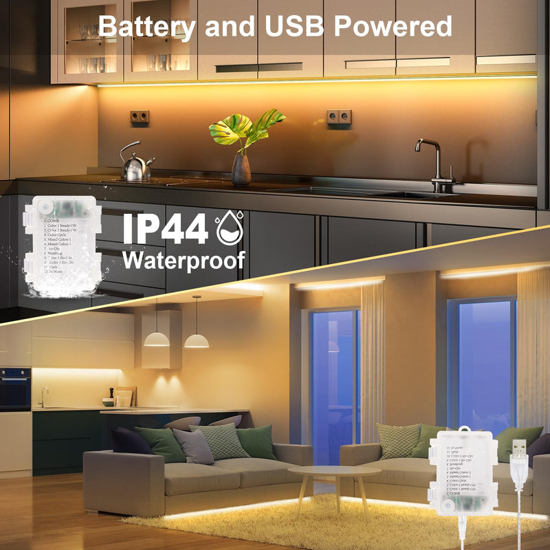 [Australia - AusPower] - 2 Pack Battery Powered Led Lights, 2700K-6000K Tunable White 9.9Ft 90LED Under Cabinet Lights led light strips with Remote & USB Dimmable,Timer,Cuttable for Kitchen,Shelf,Stairs,Desk,Indoor,Outdoor 9.9Ft 90LED 2Pack 