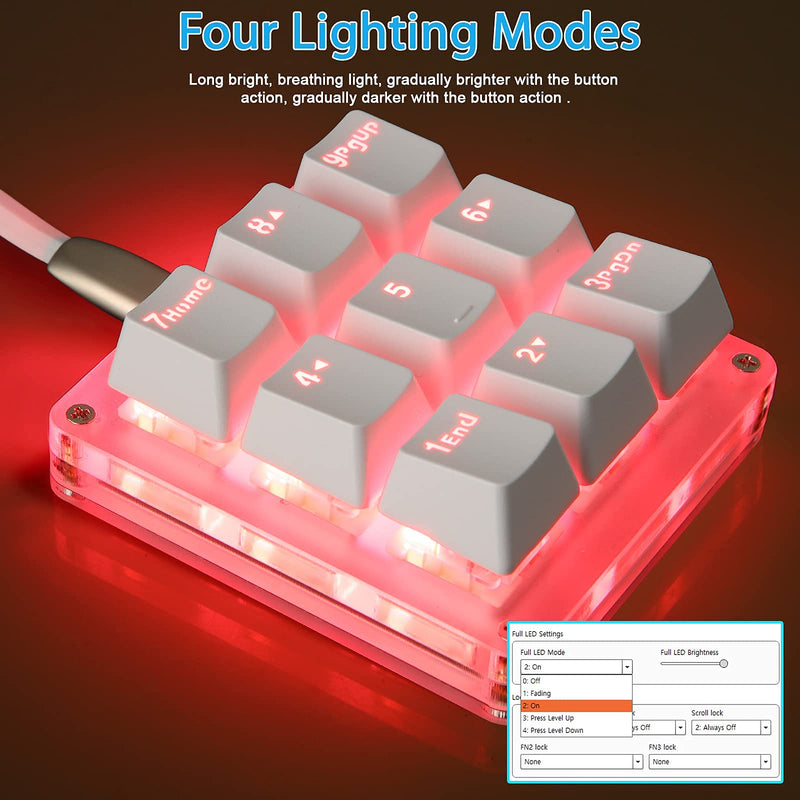 [Australia - AusPower] - Koolertron One Handed Macro Mechanical Keyboard, RGB LED Backlit Portable Mini One-Handed Mechanical Gaming Keypad OSU! Keyboard 9 Fully Programmable Keys White/Red Switches/Pink LED 