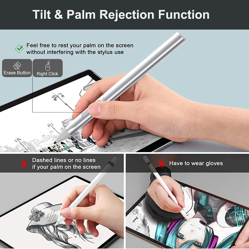 [Australia - AusPower] - Rechargeable Active Smart Digital Stylus Pen Editor Palm Rejection 4096 Pressure Sensitivity Touchscreen Pens for Surface Pro 3 / 4 / 5 / 6 / 7 / x, Surface Go / Go 2, Surface Laptop / Book / Studio 
