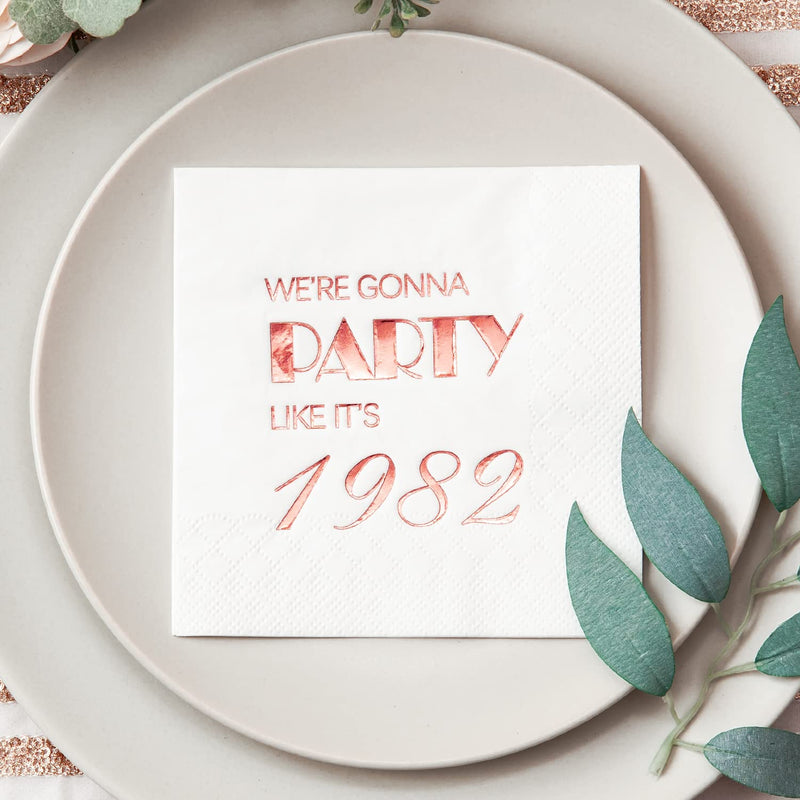 [Australia - AusPower] - Crisky 40th Birthday Cocktail Napkins Rose Gold for Women 40th Birthday Party Decorations for Cake Dessert Berverage Table, 40th Birthday Party Supplies,50 Pcs Disposable Napkins, 3-Ply 