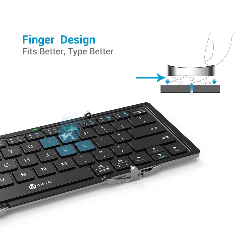 [Australia - AusPower] - Foldable Keyboard, iClever BK03 Portable Keyboard with Stand Holder (Sync Up to 3 Devices), Full-Size Bluetooth Keyboard for iPhone, iPad, Smartphone, Laptop, Tablet 
