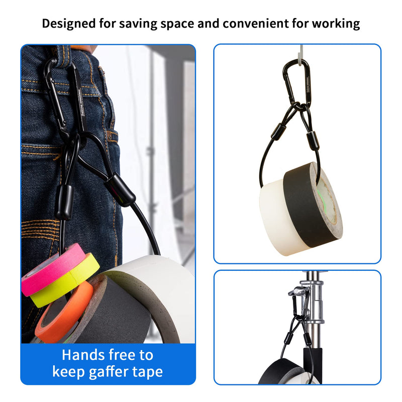 [Australia - AusPower] - Selens Electrical Tape Holder for Gaffers Tape, Quick Lock Steel Clip Snap Hooks with 15" Hanging Rope for Photography, Film, Stage and Television Production Carrying Tools 