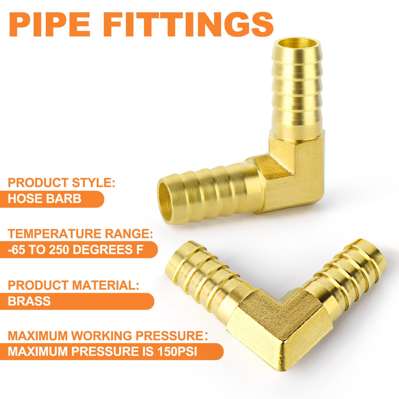 [Australia - AusPower] - GASHER 2 Pieces Brass Hose Barb Reducer, 3/8 Inch to 3/8 Inch Barb Hose ID 90 Degree L Right Angle Elbow with 4 Hose Clamps, Brass Barb Reducer SPLICER Fitting Fuel/AIR/Water/Oil/Gas/WOG 3/8" Barb 