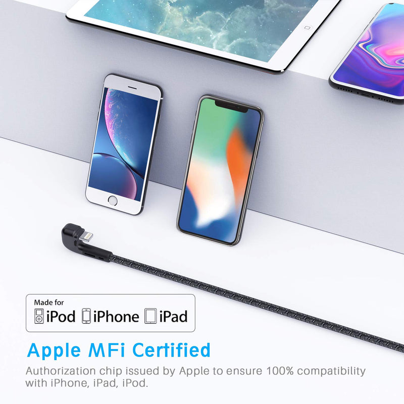 [Australia - AusPower] - 3Pack 90 Degree iPhone Charger 10ft, Apple MFi Certified 10 Feet Lightning Cord Long, Nylon Right Angle 10 Foot Apple iPhone Charging Cable for Apple iPhone 13/12/11/11Pro/11Max/XS/XR /8/7/6S/SE/6/5 3PACK 