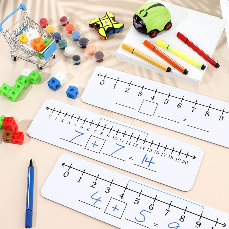 [Australia - AusPower] - 4 Pieces Dry Erase Number Line Board Double Sided White Board 4 x 14 Inch Number Line Whiteboard Dry Erase Math Manipulatives Teacher Supplies for Classroom School Supplies, 0-10/ 0-20 