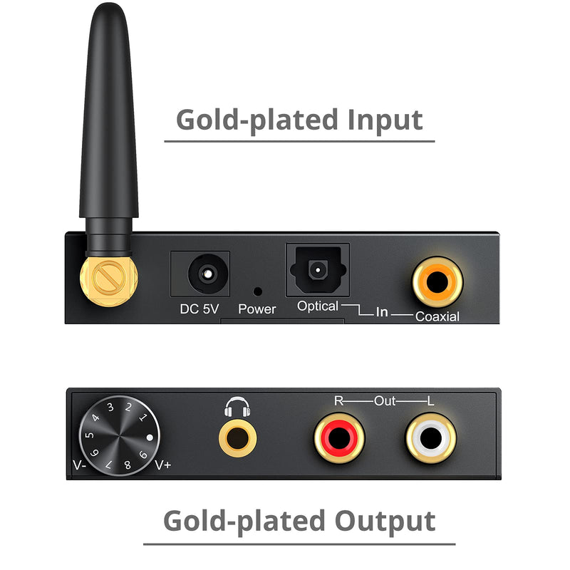 [Australia - AusPower] - PROZOR 192kHz Digital to Analog Audio Converter with 5.0 Bluetooth Receiver,Optical to RCA Converter with Volume Adjustable, Optical Coaxial Bluetooth Digital Audio to Stereo Analog RCA & 3.5mm 
