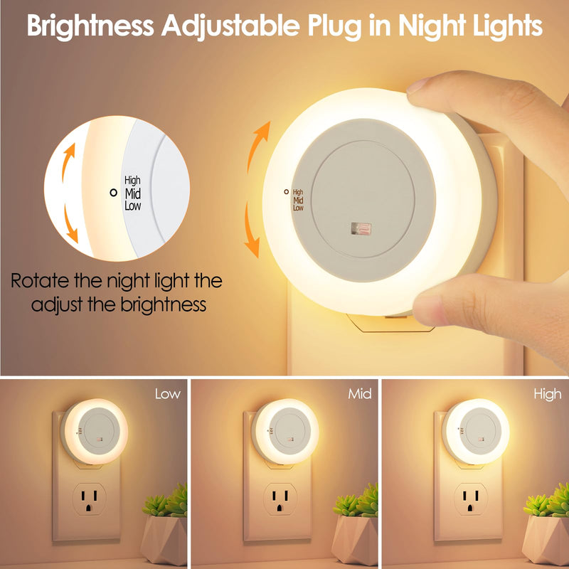 [Australia - AusPower] - FOLKSMATE LED Night Lights Plug in, Dimmable Nightlight Plug Into Wall with Light Sensor, Soft White Adjustable for Adults, Bedroom, Bathroom, 2-Pack 