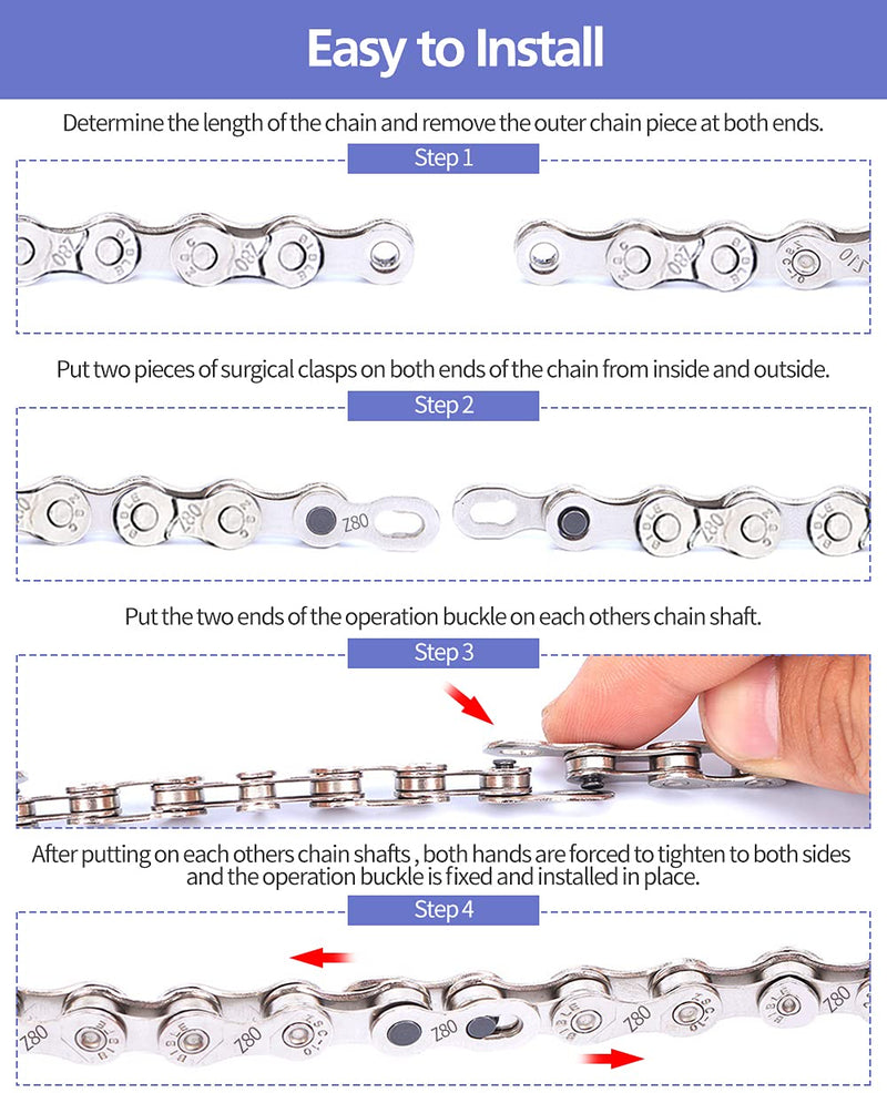[Australia - AusPower] - Bike Chain Kit, Multi-Function Bike Mechanic Repair Kit, Chain Breaker and Bike Link Plier with Hook, 116 Links with 6 Pairs Bicycle Buckle, Reusable 