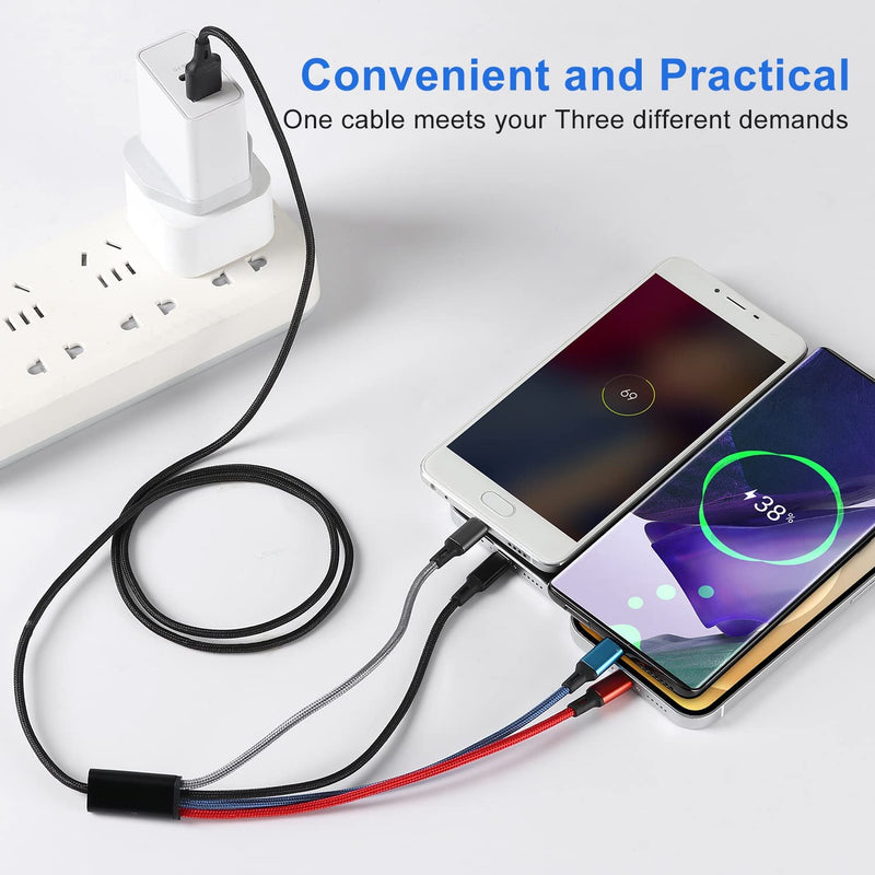 [Australia - AusPower] - 【2Pack-4FT】SDBAUX 3A Multi 4 in 1 USB Cable, Nylon Braided Phone Charger Cord Fast Charging with Dual Phone Micro USB Type C Port Connectors Compatible Cell Phones Tablets and More 