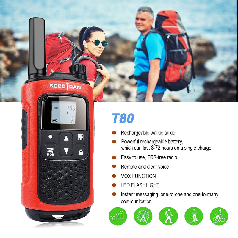 [Australia - AusPower] - SOCOTRAN Walkie Talkies Rechargeable for Adults Two Way Radio 2Pack with Batteries,Charging Dock & Flashlight,Easy to Use for Family Camping Hiking Hunting Security Hotel red 
