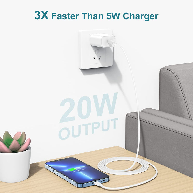[Australia - AusPower] - iPhone Fast Charger Block, 20W USB C Wall Charger Plug and Type C to Lightning Cable Cord 6ft,Apple iPhone 13 Charging Power Adapter Cube for iPhone 13/13 Pro Max/12 Mini/12 Pro/11 Pro/XS/iPad Pro White 1 set 