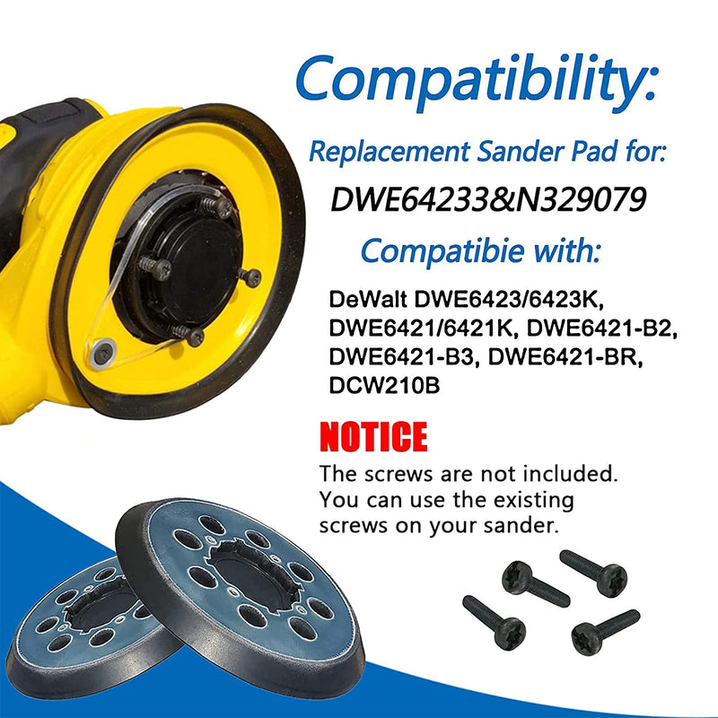 [Australia - AusPower] - 2 Packs for DeWalt DWE64233 & N329079 Orbital Sander Replacement Pad, 5 inch 8 Hole Hook and Loop Sanding Disc Backing Pads, Compatible with DWE6421-B2, DWE6421-B3, DWE6423/6423K, DWE6421/6421K 2 