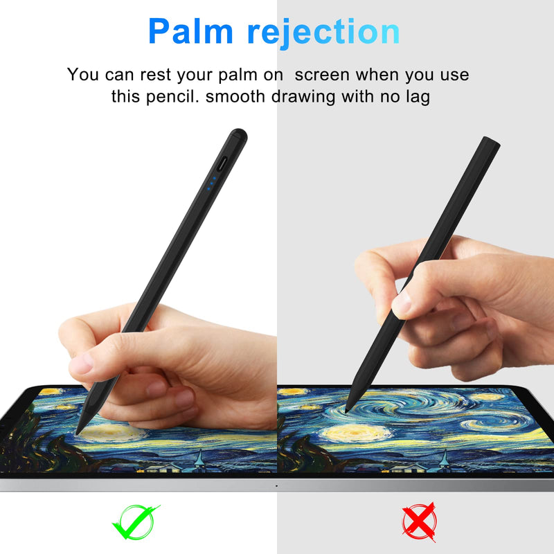 [Australia - AusPower] - Stylus Pen for iPad with Palm Rejection and Magnetic Attachment Tilt Function Active Pencil with High Precision Compatible with iPad Mini 6/5,iPad 9/8/7/6,iPad Air 5/4/3,iPad Pro 12.9''/11''-Black 