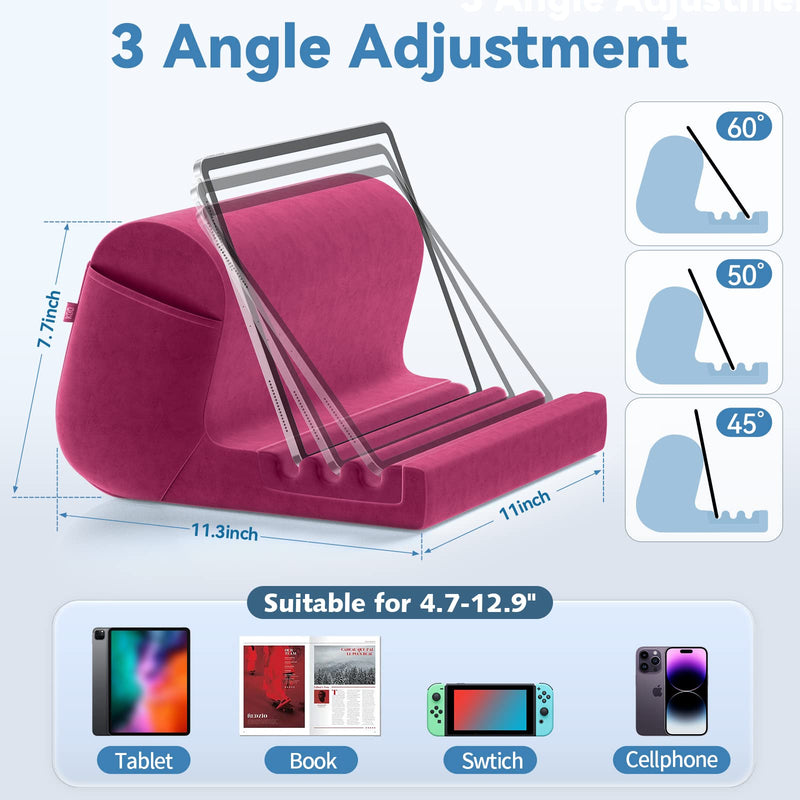 [Australia - AusPower] - KDD Tablet Pillow Holder, Pillow Soft Pad for Lap, Bed and Desk Tablet Stand Dock with 2 Pocket and 3 Stylus Mount Compatible with iPad Pro 9.7, 10.5,12.9 Air Mini 5 4 3 2, Galaxy Tab, Books (Purple) Purple 