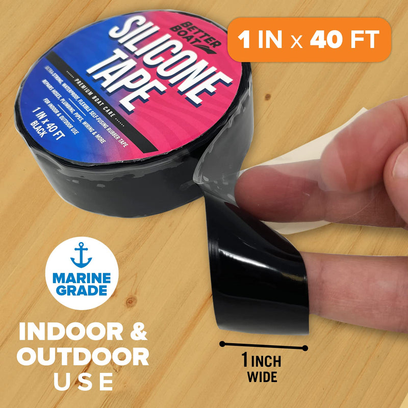 [Australia - AusPower] - Rubber Tape Silicone Tape Self Fusing Rubber Grip Tape 1" x 40FT Black Silicone Repair Pipe Tape Electrical Radiator Hose Coax Plumbers Water Seal Stretch 