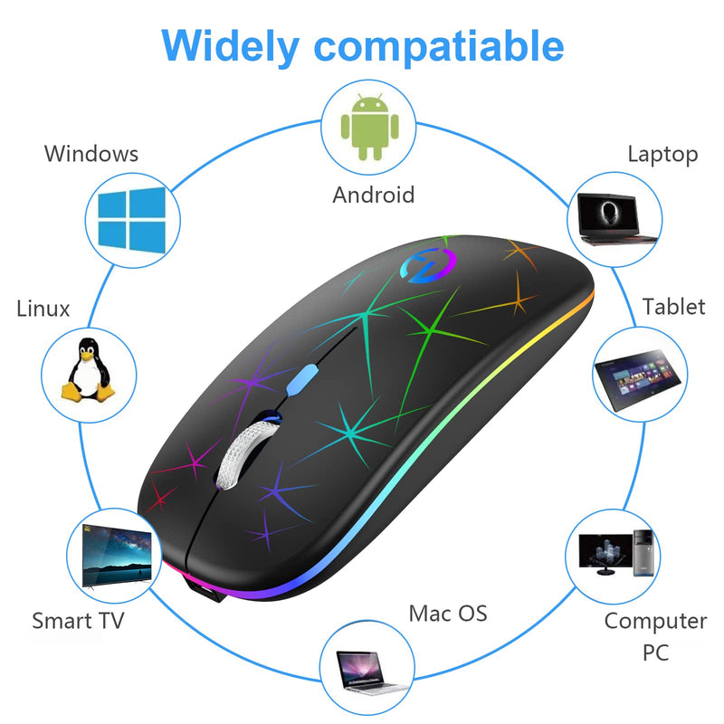 [Australia - AusPower] - Wireless Mouse, 2.4G Portable Optical Quiet RGB Mouse with USB Receiver and Type C Adapter, 3 Adjustable DPI Levels, Wireless Computer Mouse for Laptop, Computer, PC, MacBook, Desktop Black 