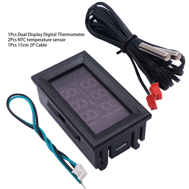 [Australia - AusPower] - weideer Digital Thermometer Dual LED Display Fahrenheit to Centigrade Adjustable DC 4-28V -67~+248℉/-55～+120℃ High Accuracy Temperature Gauge Sensor with 2 Waterproof NTC Probes K-017 