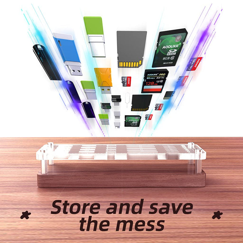 [Australia - AusPower] - AOJUE Wooden Memory Card Case TF Cards Box and USB Drive / SD Card Holder Desk,Micro SD Card Case,Memory Card Case, Memory Card Carrying Case -AJSNH02MY pure walnut wood + transparent acrylic 
