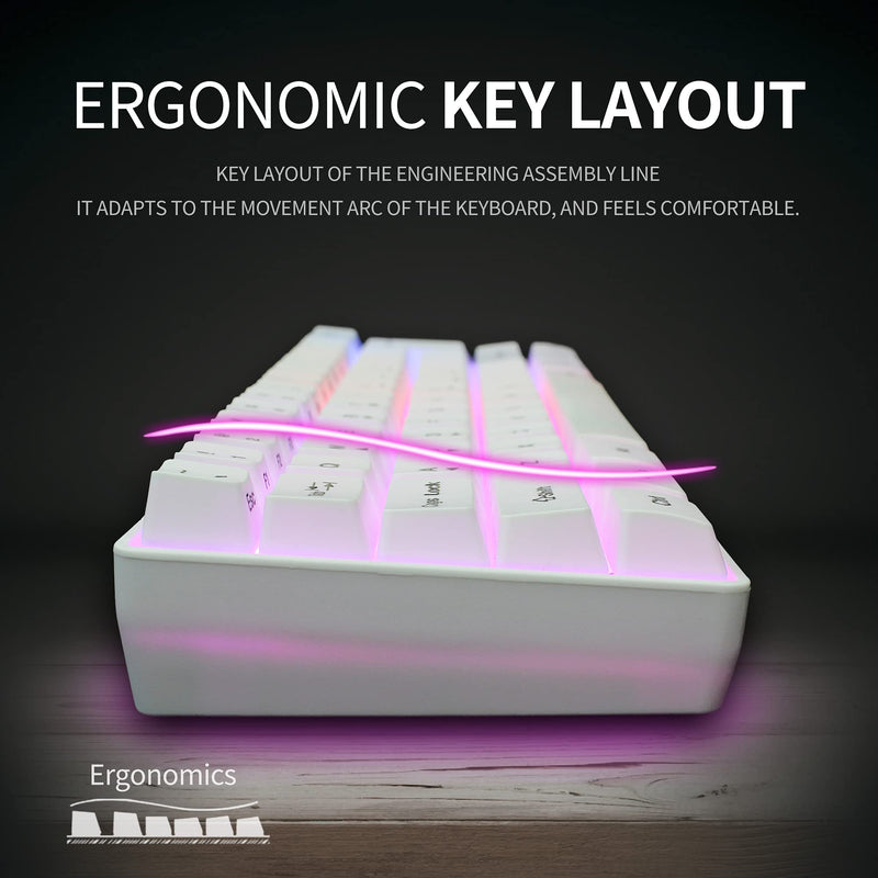 [Australia - AusPower] - DGG 60% Wired Gaming Keyboard,RGB Backlit Ultra-Compact Mini Keyboard,Waterproof Mini Compact 61 Keys Keyboard, for PC/Mac Gamer, Typist, Travel, Easy to Carry on Business Trip,White White 